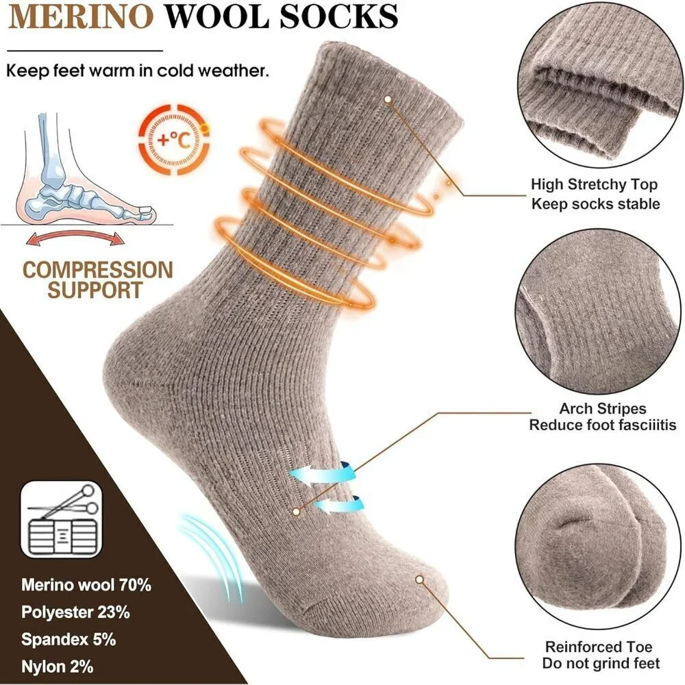 Women's Assorted Merino Wool Hiking Warm Winter Cozy Comfy Boot Socks